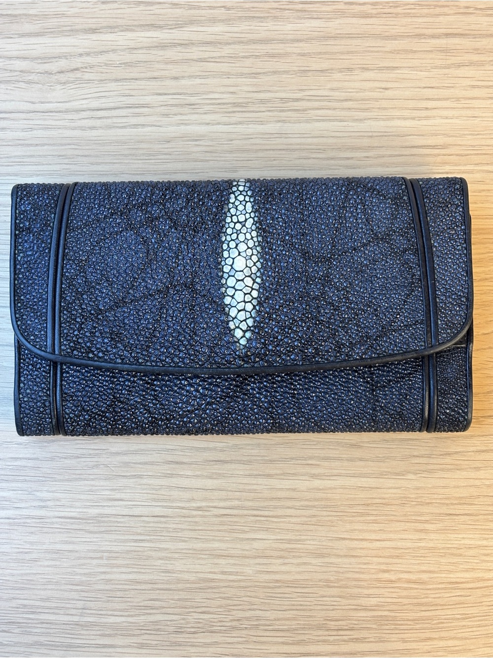 ROTA Black/White Genuine Stingray Leather Clutch Trifold Wallet LIKE NEW